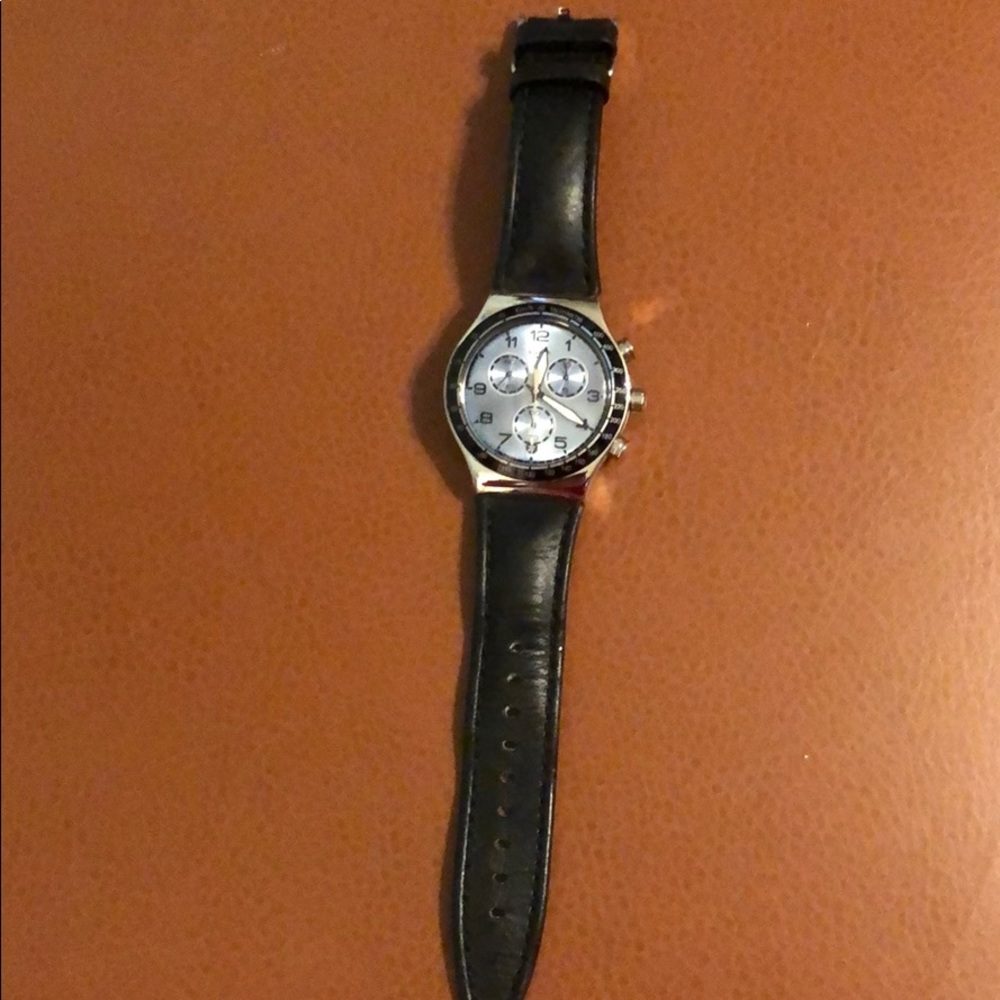 Swatch Watch with Navy Leather Band